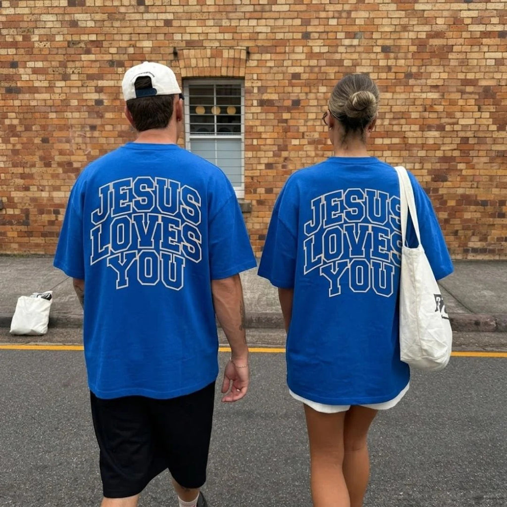 Camiseta Cristã - JESUS LOVES YOU AZUL
